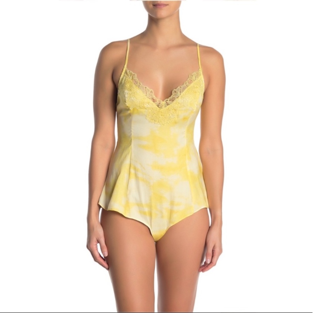 Free People Luella Lace Trim Satin Bodysuit